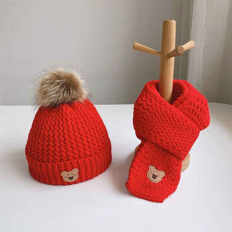 Kids Warm Velvet Bear Hat and Scarf Set
