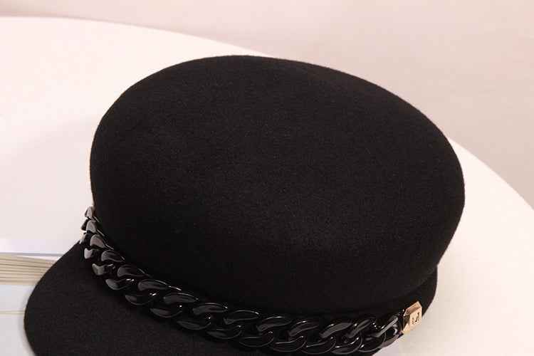 Women’s Chain Detail Wool Baker Boy Caps