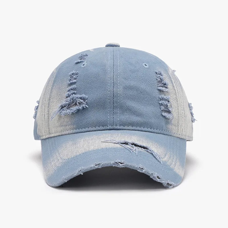 Mocha distressed cotton baseball cap side profile