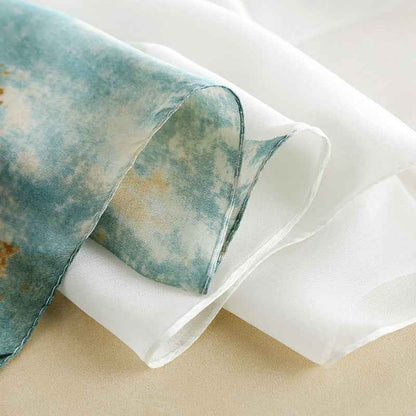 Women's Green Elegant Abstract Print Satin Scarf fit detail
