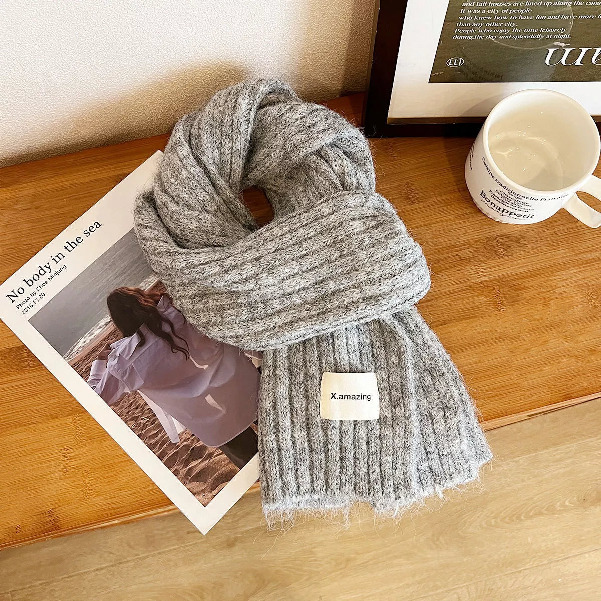 Unisex Soft Ribbed Wool Scarf — gray wool scarf with raised rib texture