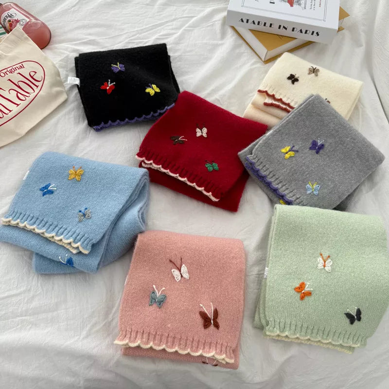 Unisex Butterfly Embroidered Scarf — assortment of butterfly embroidered scarves in several colors