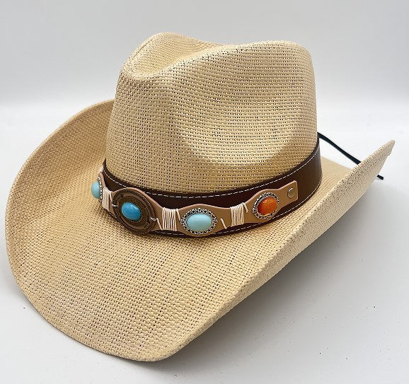 Unisex 14 Western Printed Straw Cowboy Hat side angle