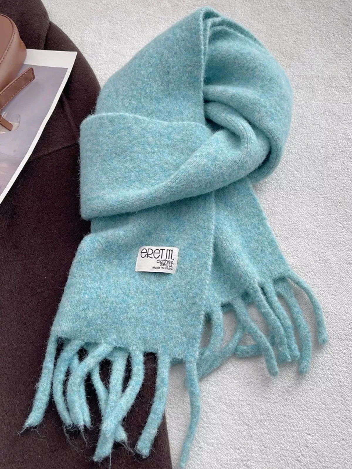 Unisex Fringe Solid Color Scarf — 70.9-Inch — lake blue scarf with long matching fringe