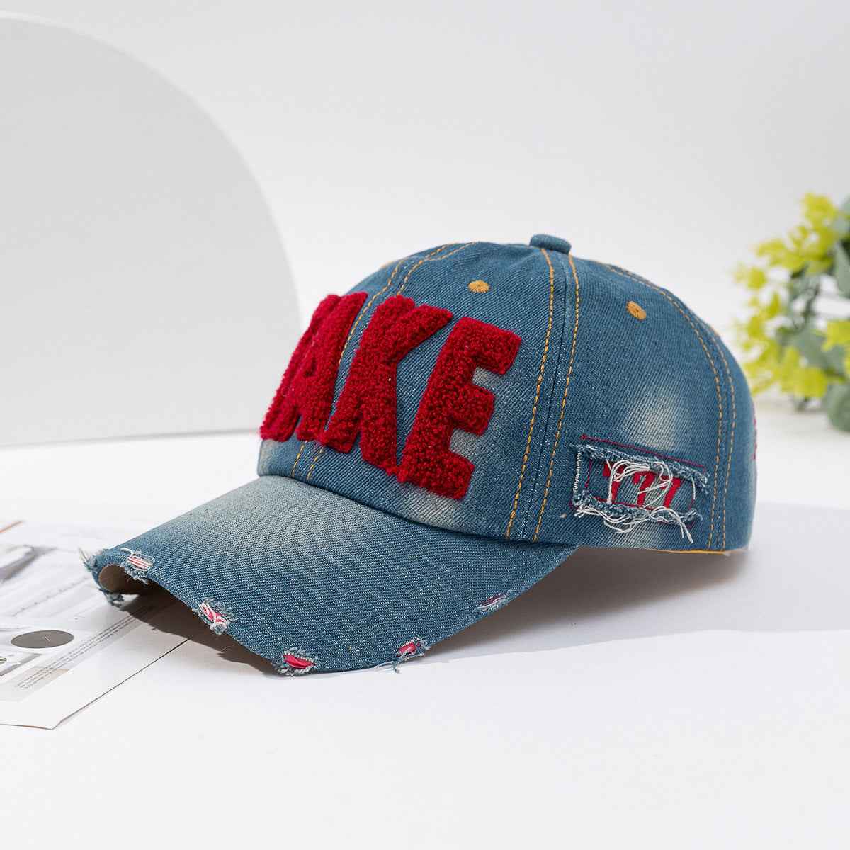 Unisex TAKE Chenille Embroidered Distressed Baseball Cap