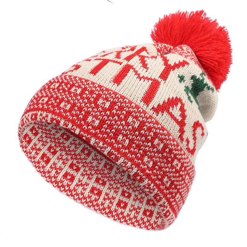 Unisex Nordic Pattern Pom Pom Beanie – Cotton Knit Winter Hat - Purple brim profile