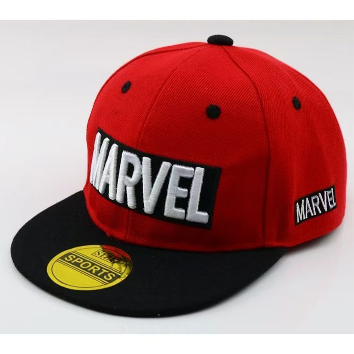 Red and black embroidered hip-hop snapback cap