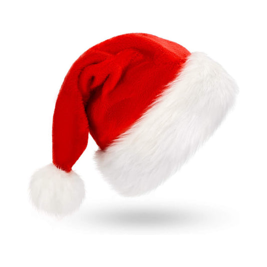 Unisex Classic Santa Hat – Red Velvet Christmas Hat with White Faux Fur Trim - Red front view