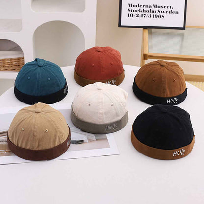 Unisex Hello Logo Pattern Rolled Cuff Docker Caps
