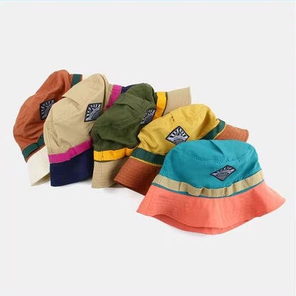 Cotton colorblock bucket hat side and brim view