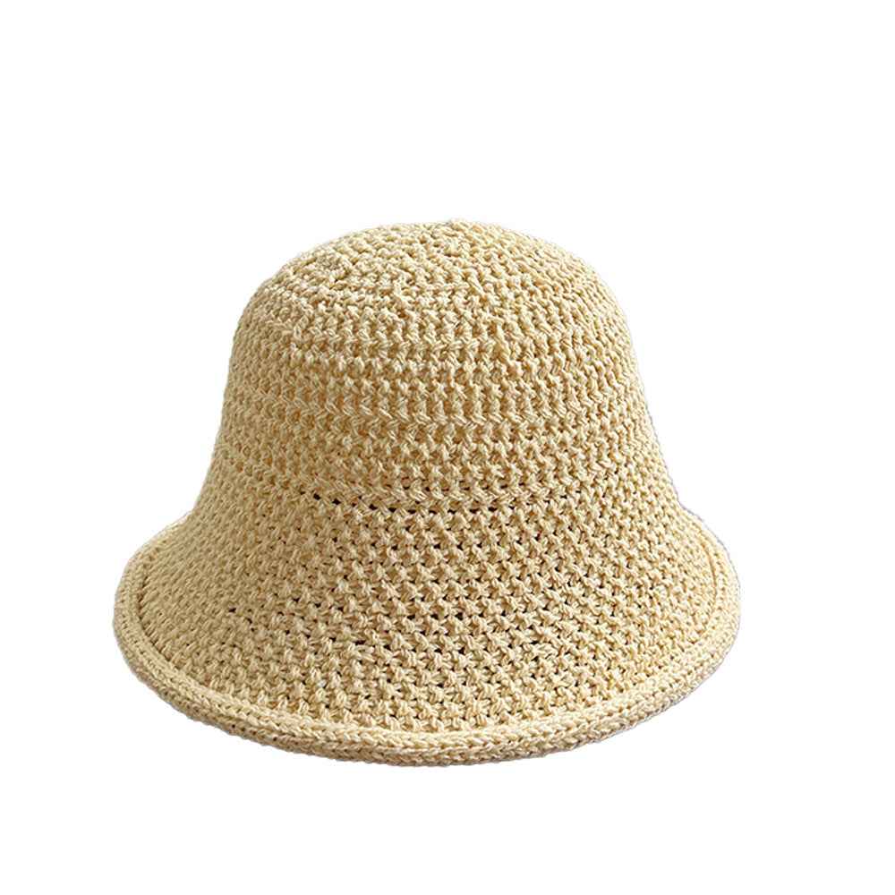 Unisex Black Crochet Straw Bucket Sun Hat side angle