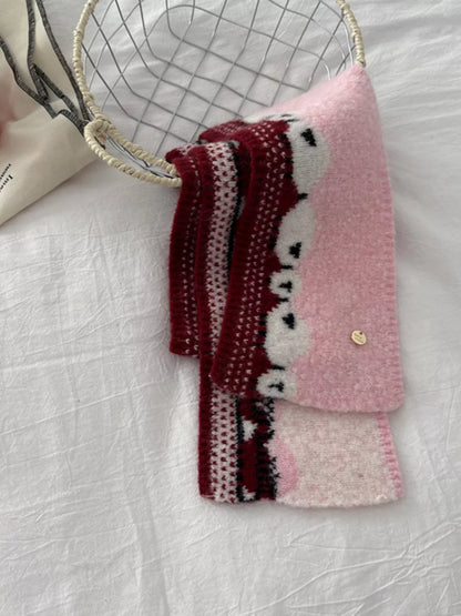 Unisex Sheep Motif Knit Scarf — pink scarf folded with its sheep pattern visible