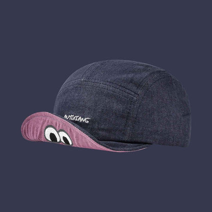 Khaki cartoon eyes cap casual streetwear look