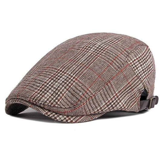 Brown men's vintage plaid adjustable flat cap