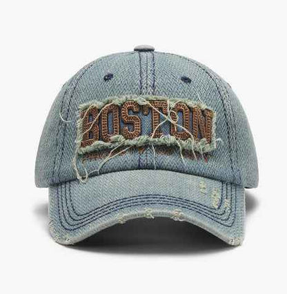 Unisex Boston Embroidered Distressed Cotton Baseball Cap