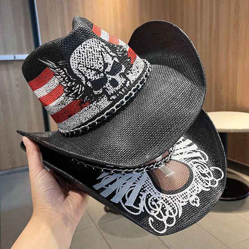Unisex 02 Western Printed Straw Cowboy Hat side angle