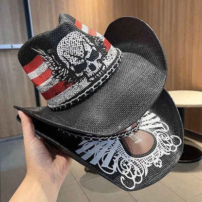 Unisex 02 Western Printed Straw Cowboy Hat side angle