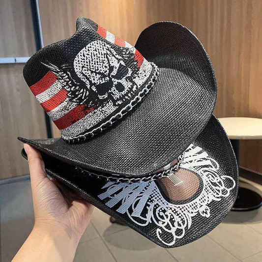 Unisex 02 Western Printed Straw Cowboy Hat side angle