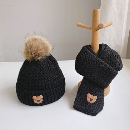 Kids Bear Hat Set Yellow Warm Velvet Bear Hat and Scarf Set color option photo 06