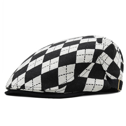Mens retro plaid short brim flat cap - product photo 10
