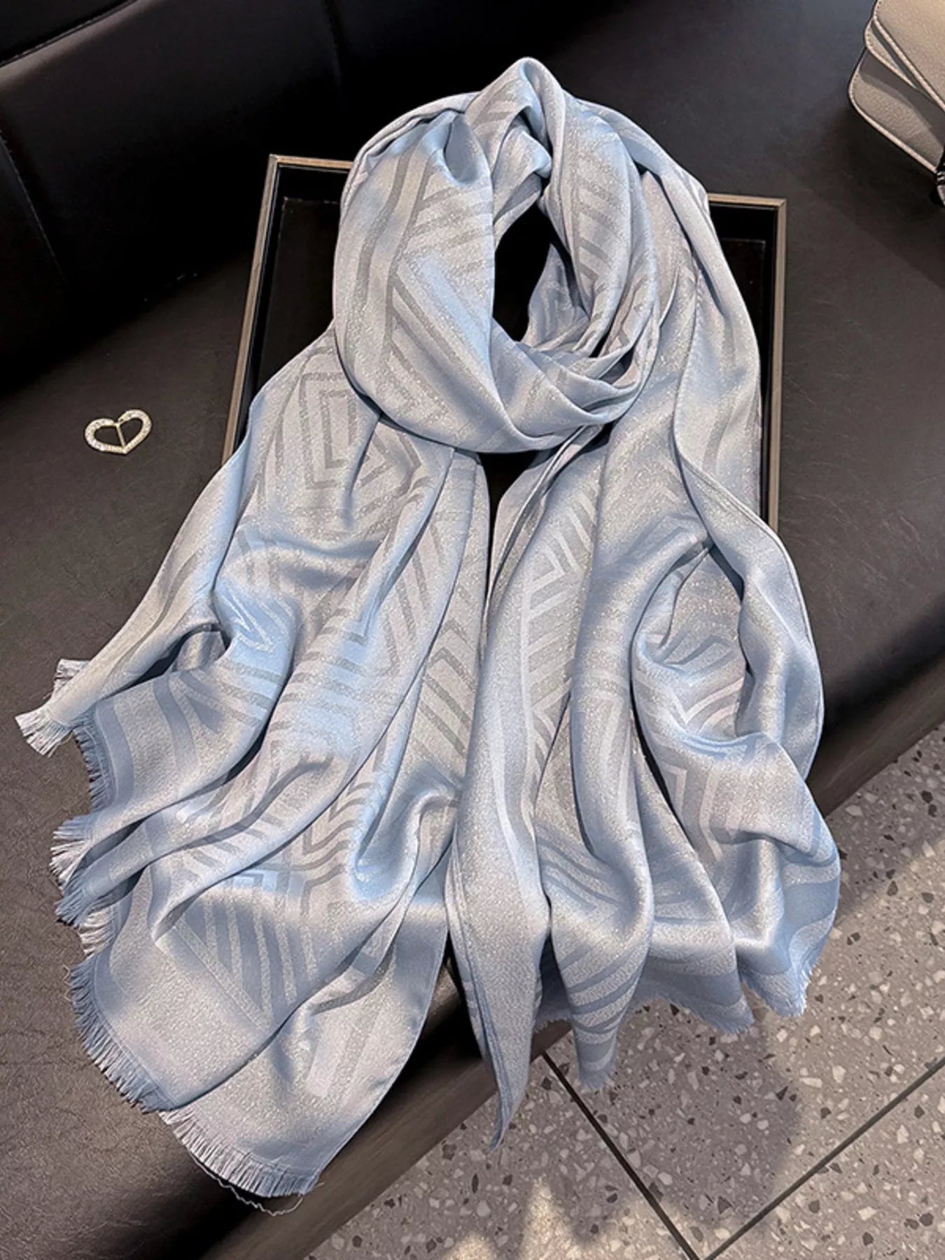 Unisex Raw Hem Lightweight Scarf in Matcha - fabric texture 9