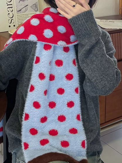 Unisex Blue Polka Dot Scarf — blue and red polka dot scarf arranged around the neck