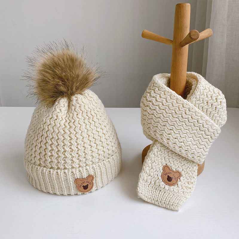 Kids Warm Velvet Bear Hat and Scarf Set
