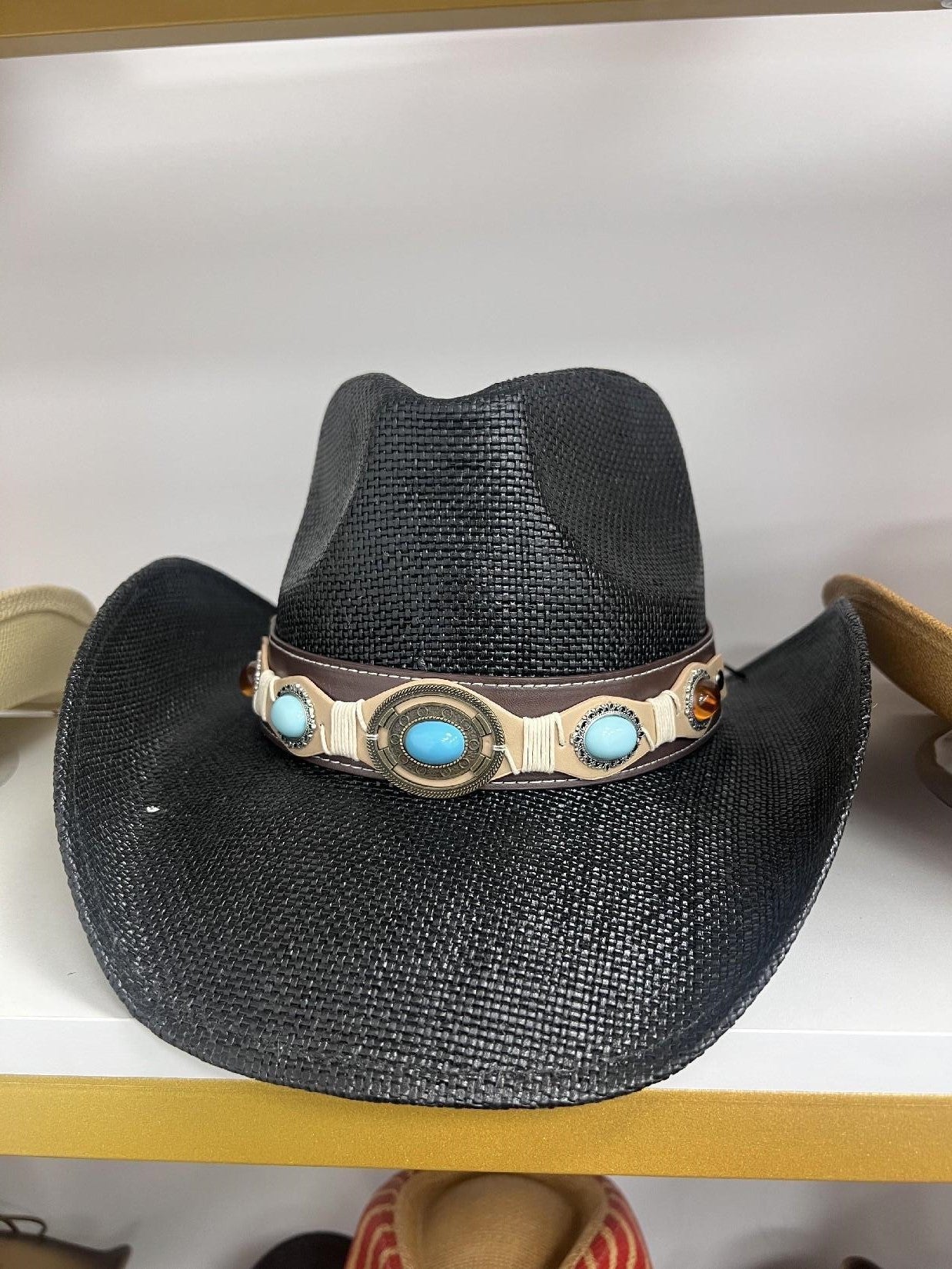 Unisex 15 Western Printed Straw Cowboy Hat fit detail