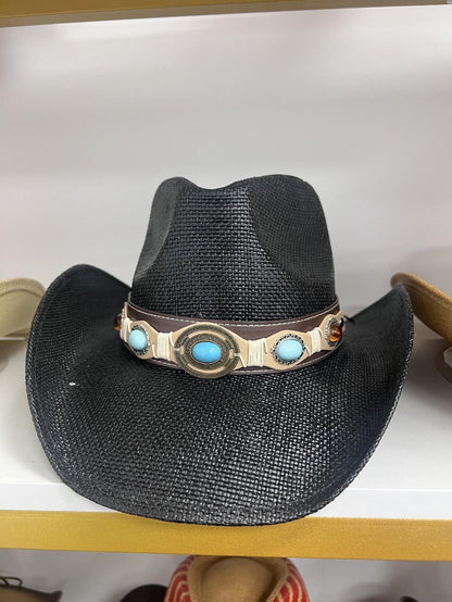 Unisex 15 Western Printed Straw Cowboy Hat fit detail