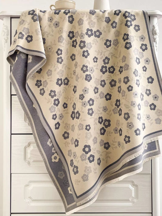 Women's Statement Floral Print Warm Winter Scarf in Pink - styled detail 2