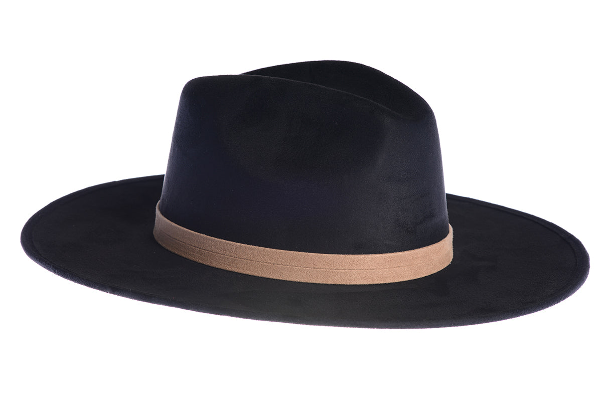 ASN Hats North black fedora hat, opposite angle showing the brim shape
