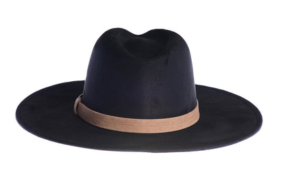 ASN Hats North black fedora hat, rear view showing the crown and trim