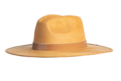 ASN Hats Aria mustard fedora hat, side profile showing the hatband