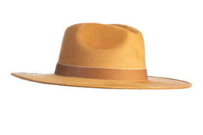 ASN Hats Aria mustard fedora hat, opposite angle showing the brim shape