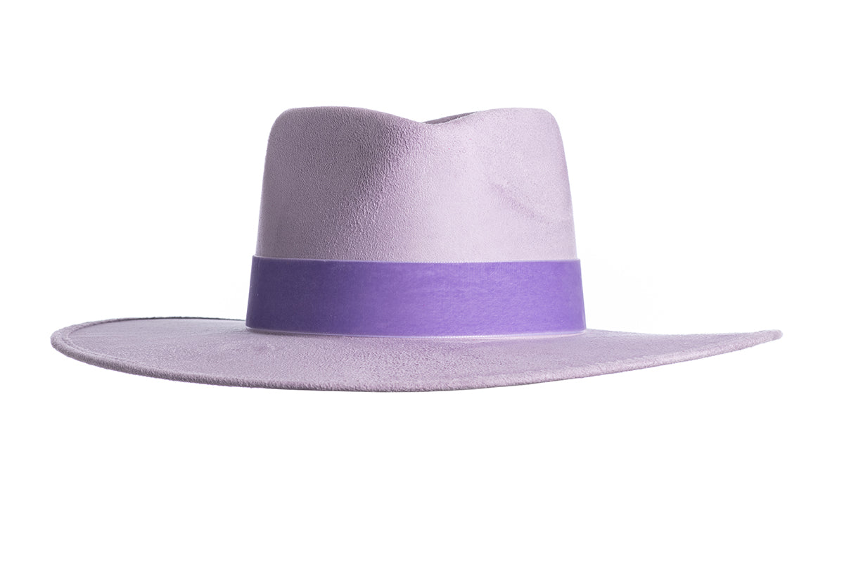 ASN Hats Luna lavender fedora hat, front angle showing the crown and brim