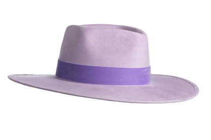 ASN Hats Luna lavender fedora hat, opposite angle showing the brim shape