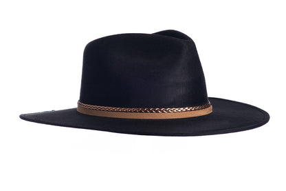ASN Hats Joshua black fedora hat, opposite angle showing the brim shape