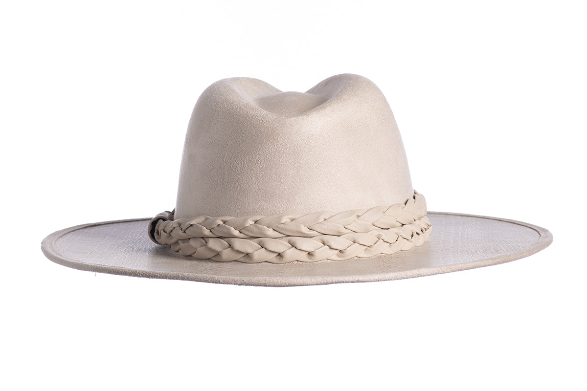 ASN Hats Dreamer ivory fedora hat, front angle showing the shaped crown and braid