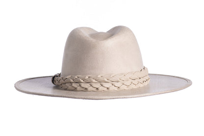 ASN Hats Dreamer ivory fedora hat, front angle showing the shaped crown and braid