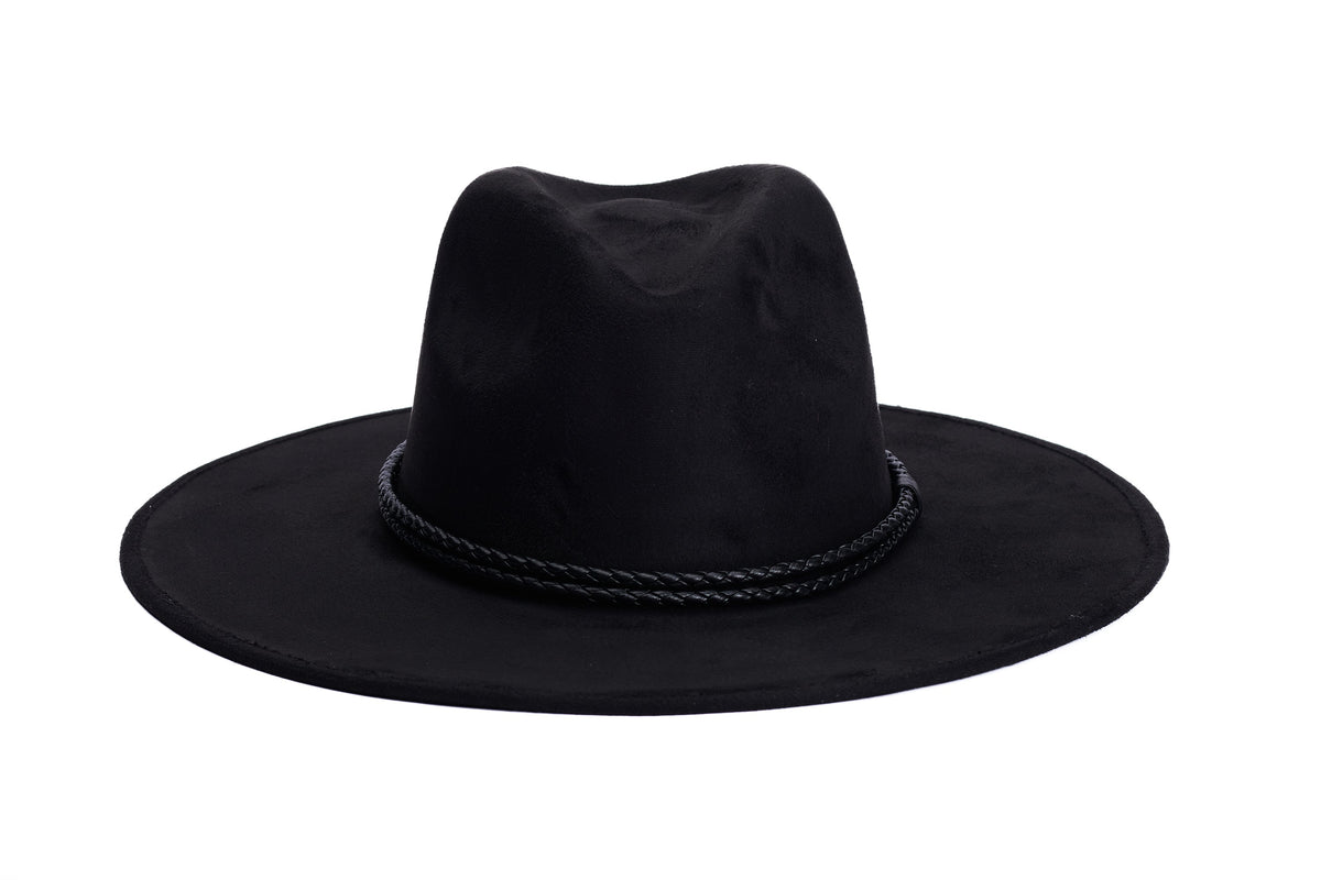 ASN Hats Eras black fedora hat, front angle showing the crown and brim