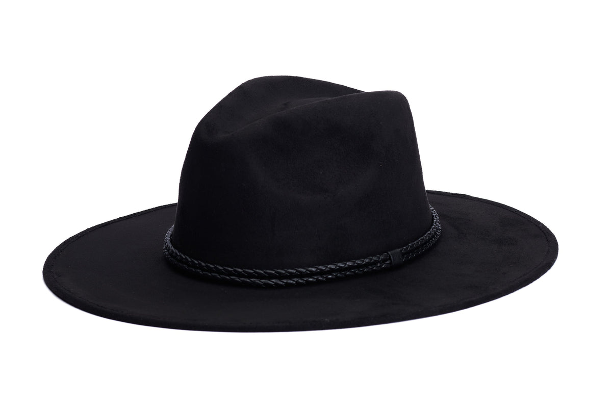 ASN Hats Eras black fedora hat, side profile showing the hatband