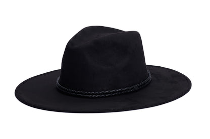 ASN Hats Eras black fedora hat, side profile showing the hatband