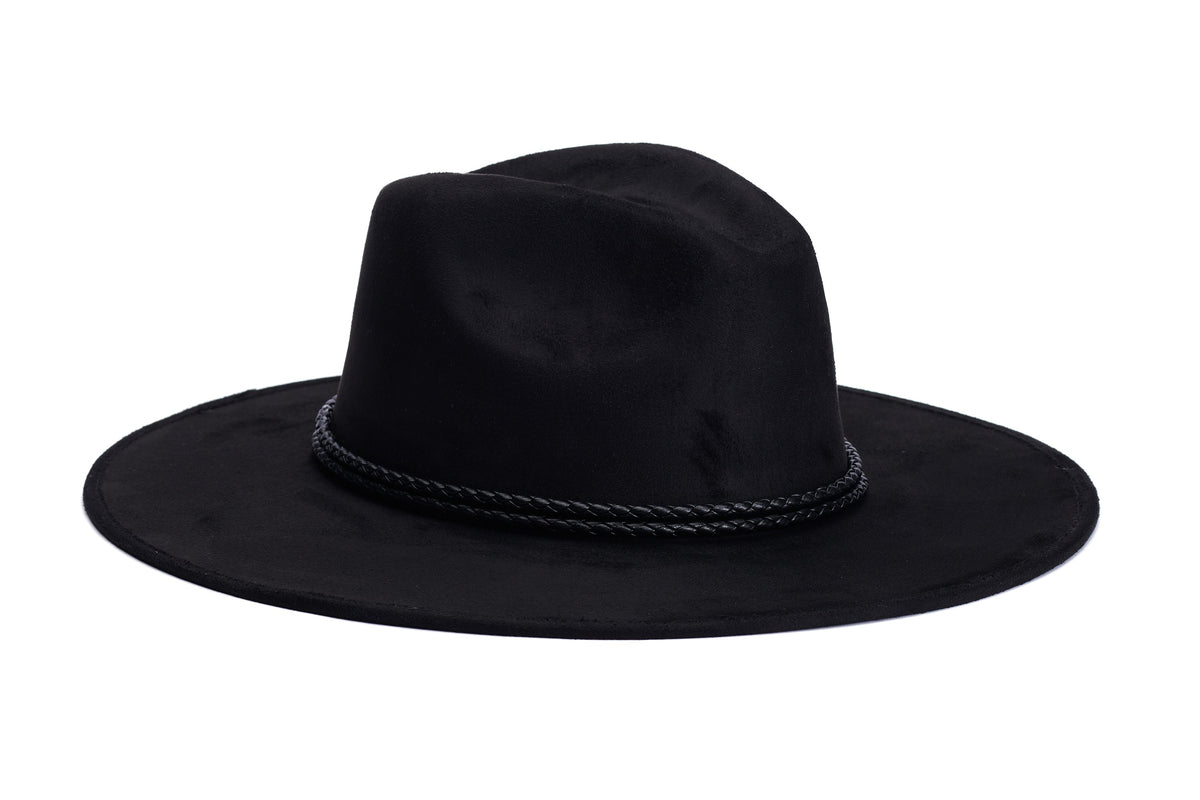 ASN Hats Eras black fedora hat, opposite angle showing the brim shape