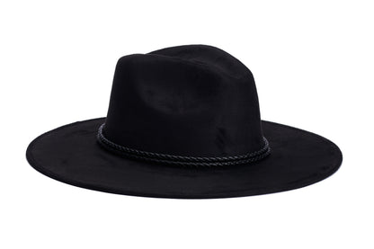 ASN Hats Eras black fedora hat, opposite angle showing the brim shape