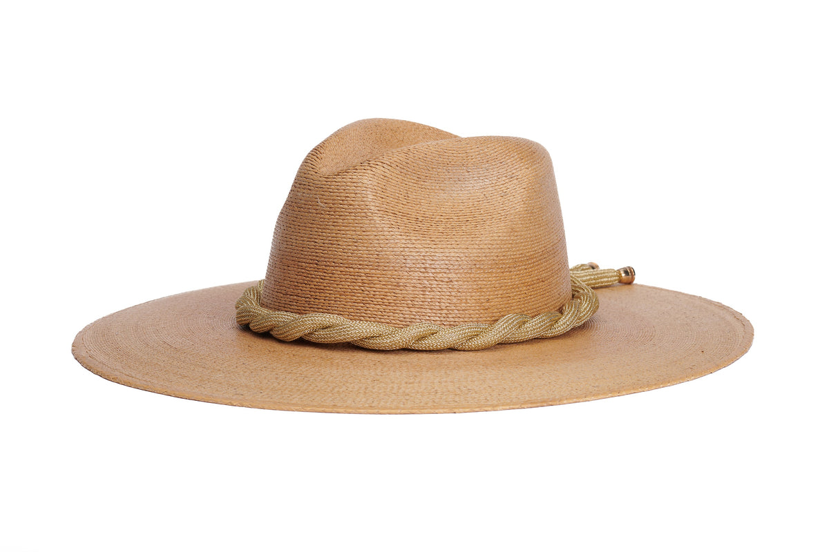 ASN Hats Mermaid tan fedora hat, side profile showing the hatband