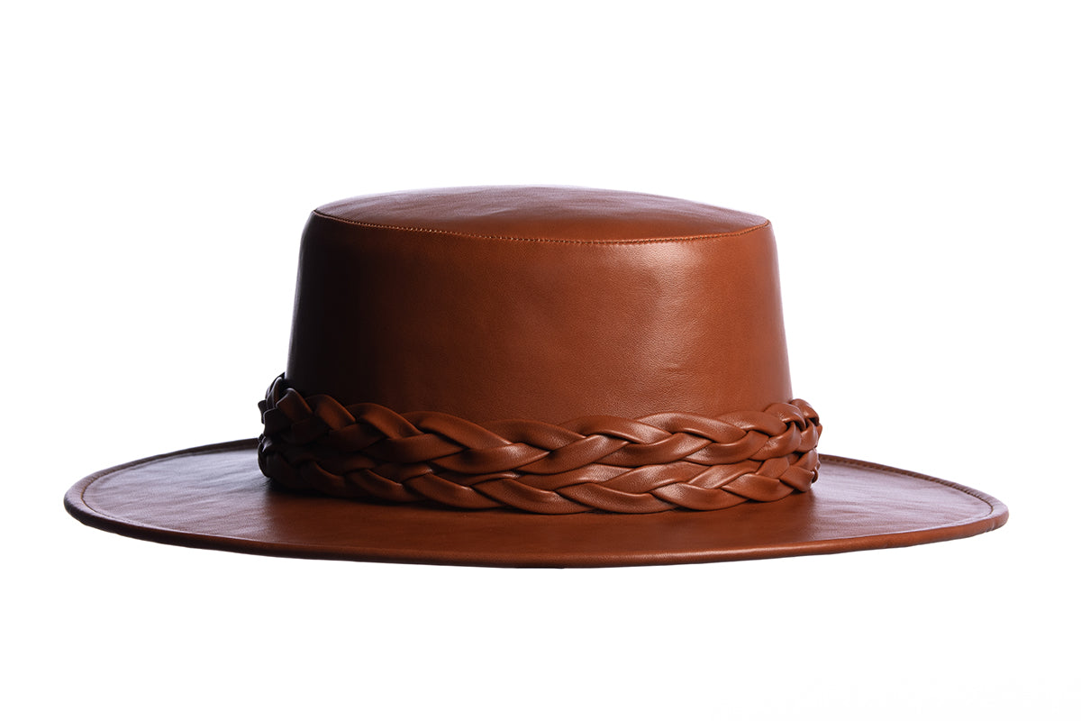 ASN Hats Cedar - Rust rust brown boater hat, opposite angle showing the brim shape