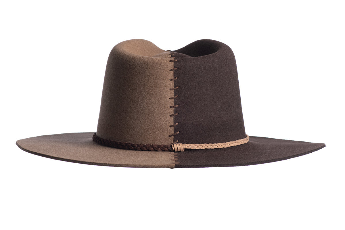ASN Hats Cruel Intentions - Brown & Tan brown and tan fedora hat, rear view showing the crown and trim