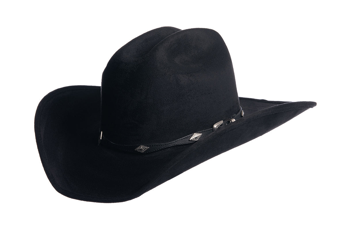 ASN Hats Dolly- Black black cowboy hat, side profile showing the hatband