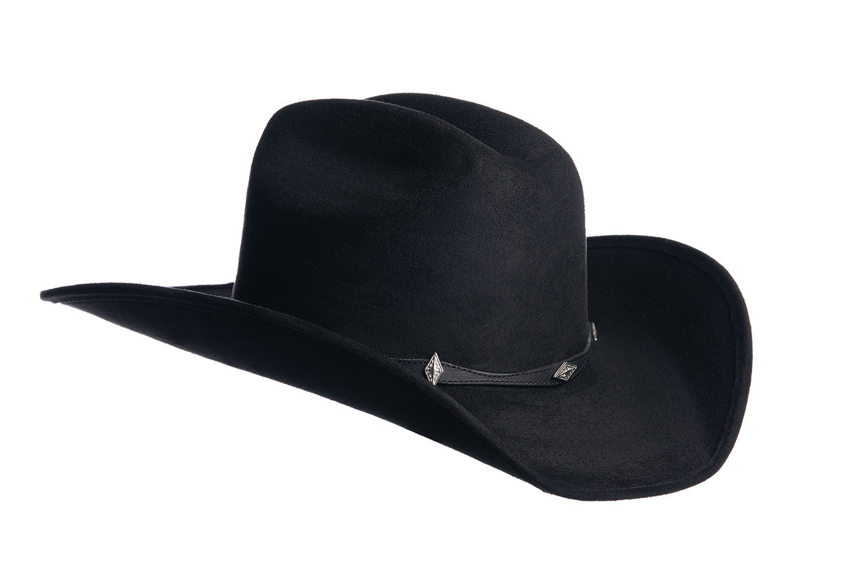 ASN Hats Dolly- Black black cowboy hat, opposite angle showing the brim shape