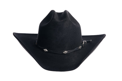 ASN Hats Dolly- Black black cowboy hat, front angle showing the crown and brim